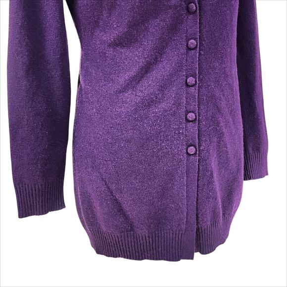 SAKS FIFTH AVENUE 100% Cashmere V-Neck Button-Up Grandpa Cardigan Purple Size M - Picture 3 of 8